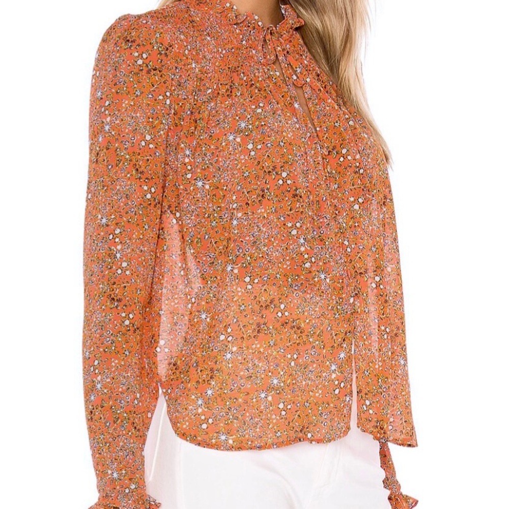 Sold out sold.       Free People LELA blouse in CORAL COMBO - Picture 4 of 12